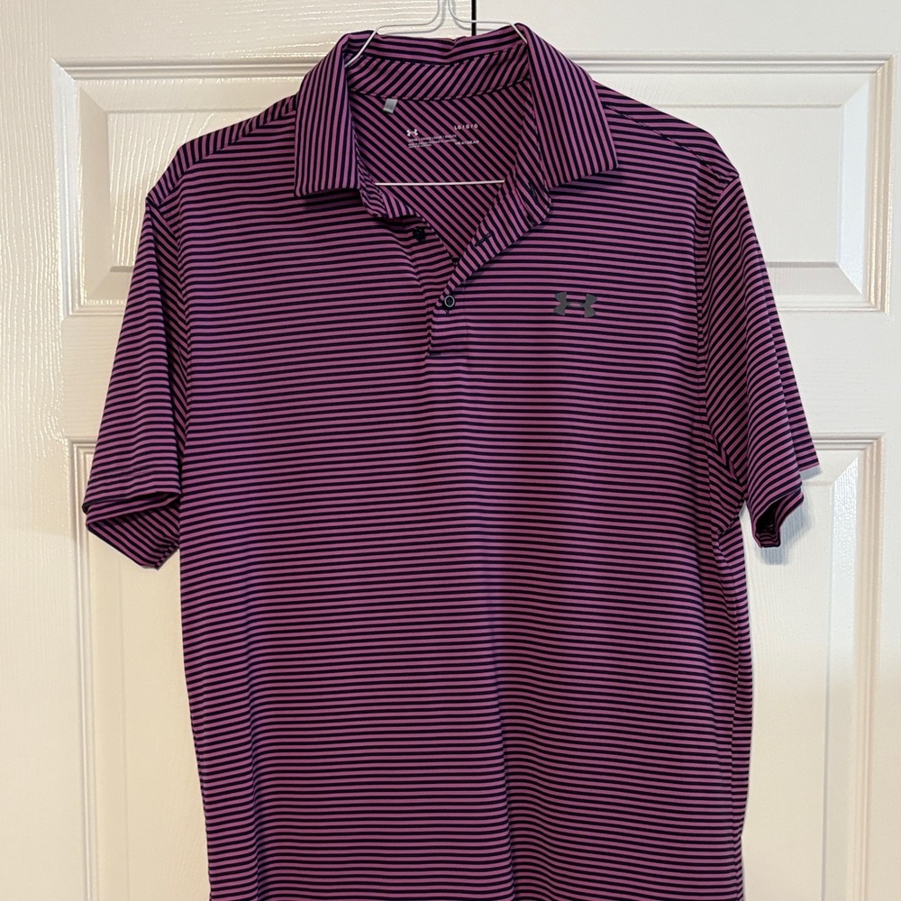 Under Armour Men's Polo Shirt in Purple and Black Stripes